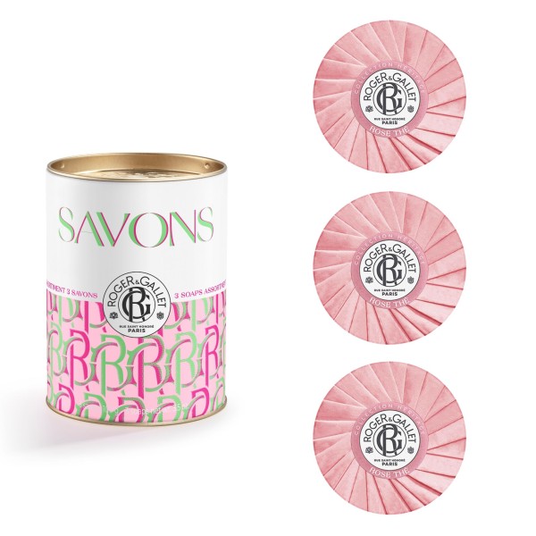 מארז מהודר 3 יח' סבון מוצק עגול ויוקרתי – בניחוח תה ורדים